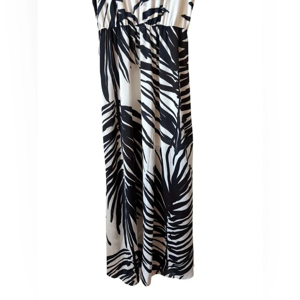 H&M Tropical Leaf Print Maxi Dress Sz 6 Double V Neck Lightweight Resort Wear - Picture 3 of 11